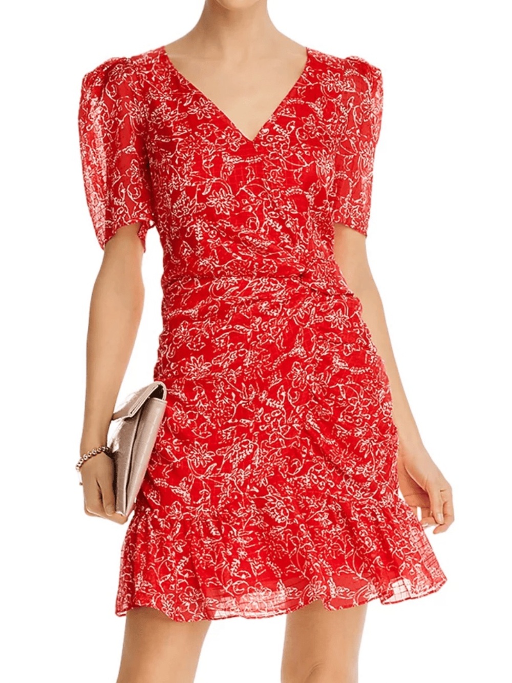Parker Krislyn 100% Silk Floral Mini Dress Size 4 Red Aurora